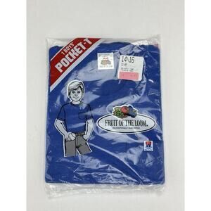 Vintage 1987 Fruit Of The Loom Boys Blue Front Pocket Tshirt Made In The USA New